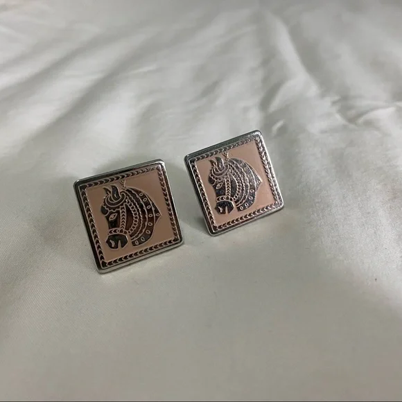 Swank Pink Horse Mid Century Cuff Links & Tie Clip Set - Picture 2 of 8